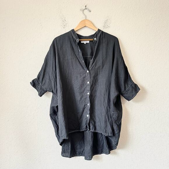 LJC DESIGNS Blouse Black Dolman Sleeve Relaxed Linen Goth Peasant - Picture 1 of 9